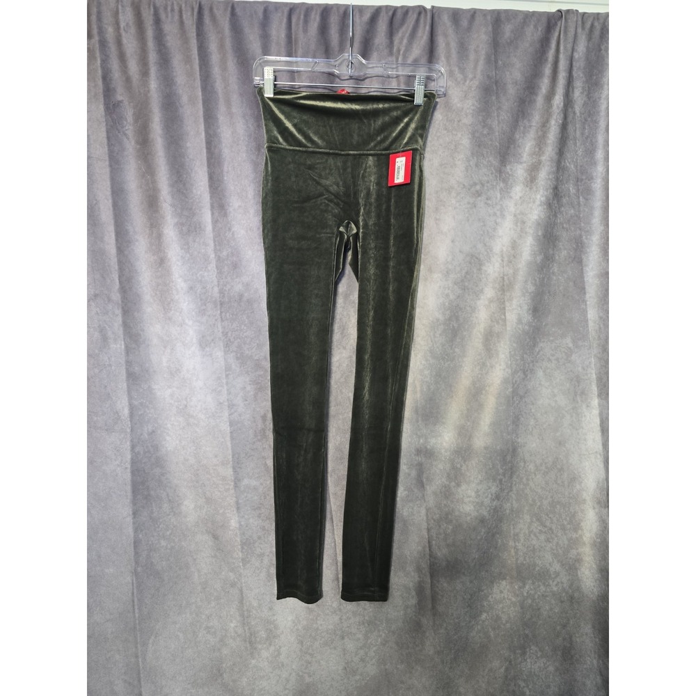 SPANX Shiny Velvet High Waisted Leggings Dark Palm Green High Rise S Pull On